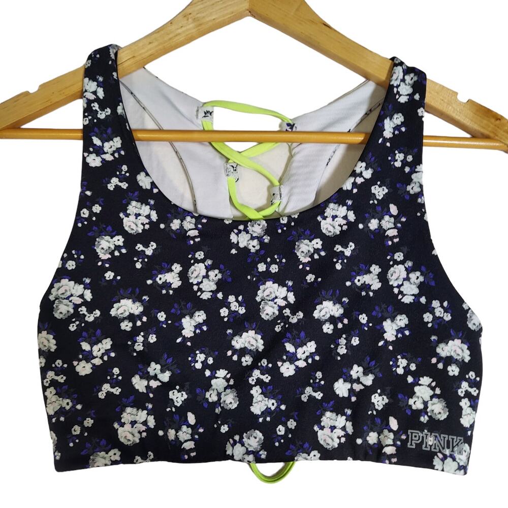 VICTORIA'S SECRET Pink Ultimate Sports Bra Black White Floral Size Large L